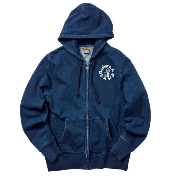 インディゴ　フルジップパーカー　外遊極神道プリント