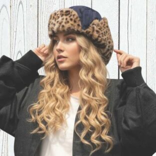 ２ＷＡＹデニム×ヒョウ柄ファー飛行帽（薄中綿入り）（フライトキャップ）