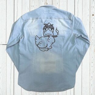 長袖デニム開襟シャツ（バックプリントVer）