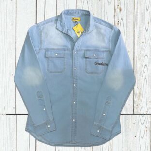 長袖デニム開襟シャツ（シンプルVer）