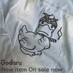 長袖デニム開襟シャツ（バックプリントVer）