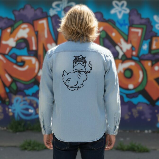 Godisru　デニムプリントシャツ