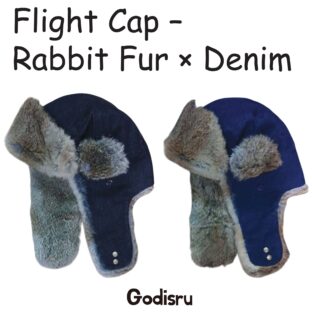 リアルラビットファー × デニム フライトキャップ／4WAY仕様（M/L）冬の防寒＆ストリートスタイルに
