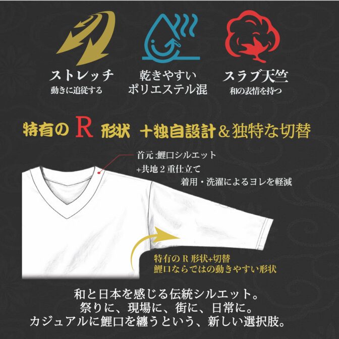 鯉口Tシャツ　鯉口シャツ　Godisru　無地TEE